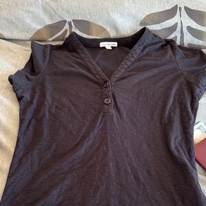 James Perse Black V-Neck Short Sleeve Top